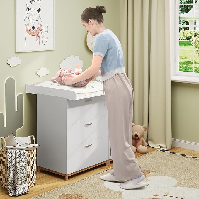 WOLTU WT007 table à langer pour commode - MDF blanc - profondeur réglable de 46,5 à 50 cm