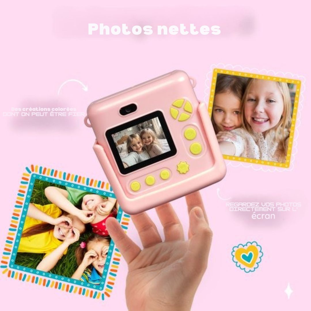 Appareil photo Full HD pour enfants Denver avec imprimante - Appareil photo selfie - 20 Mpx - Appareil photo numérique pour enfants Denver - Jeux - Rose