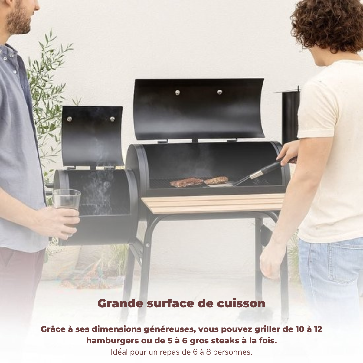alpina Smoker Barbecue - BBQ Smoker - avec fumoir séparé - cheminée réglable - 104 x 58 x 114 cm - noir