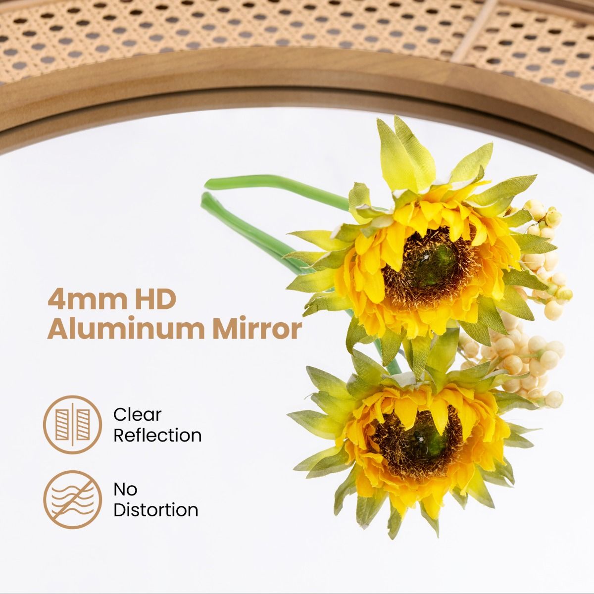 Miroir mural rond Coast - Décoration en rotin - Cadre en bois - 65 cm Naturel