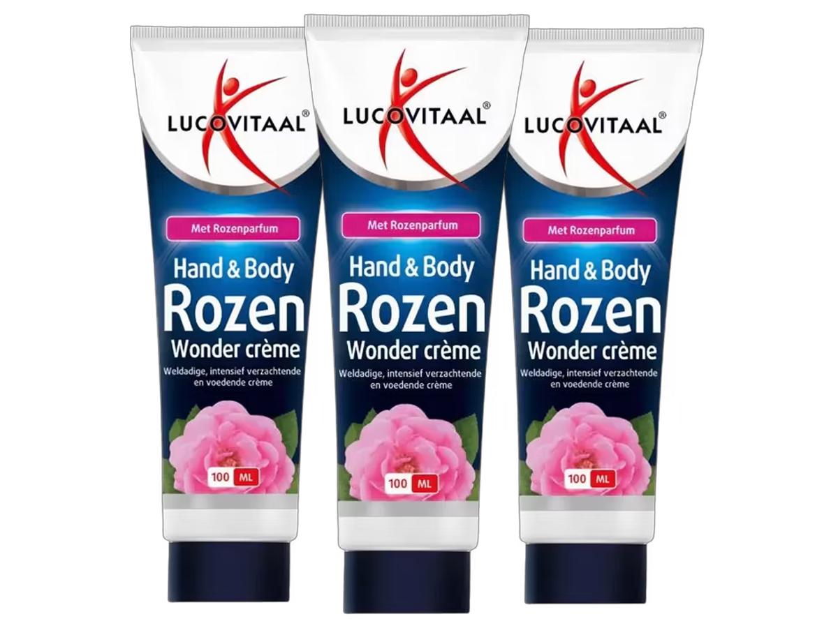 Lucovitaal Crème miracle pour les mains et le corps à la rose - Adoucissante et nourrissante - 3 x 100 ml