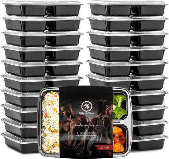 Fitcrafters Meal Prep Trays - Plateaux fraîcheur - Plateaux congélation - 20 pièces - 3 compartiments - 1L - sans BPA