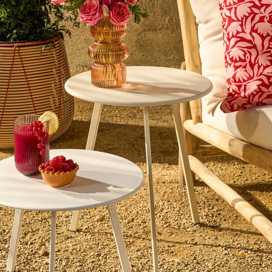 Table d'appoint d'extérieur Mica Decorations Seattle - Table basse ronde - Table pour plantes et table basse - H 30 x Ø 38 cm - Métal - Blanc