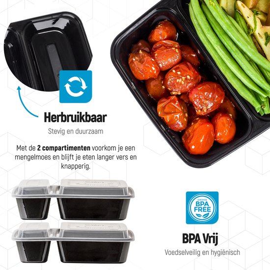 Fitcrafters Meal Prep Trays - Plateaux fraîcheur - Plateaux congélation - 10 pièces - 2 compartiments - 1L - sans BPA
