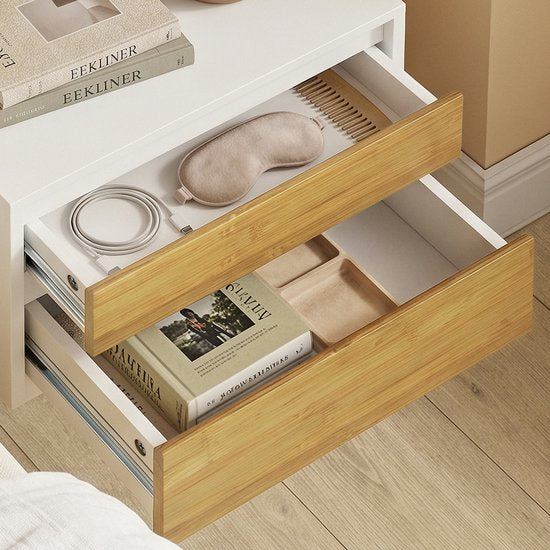 SoBuy FBT175-E-WN - Table de chevet - Blanc - 2 tiroirs - Ouverture par pression - 40 x 29 x 25 cm | FBT175-E-WN