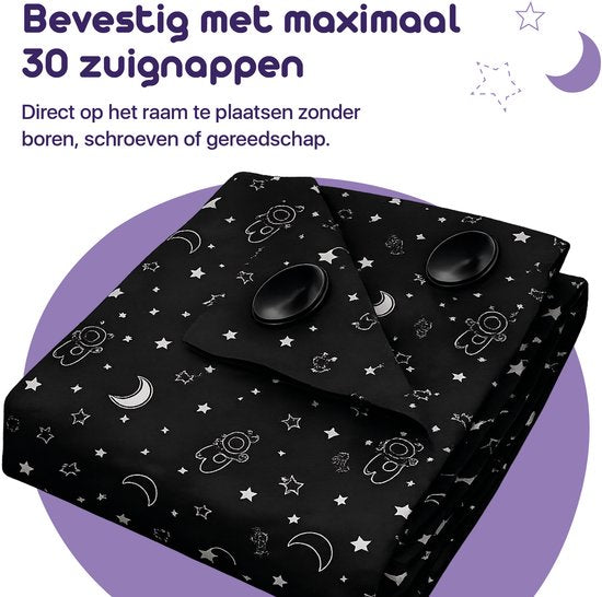 Rideau occultant portable Lunae avec ventouses - 200 x 130 cm - Tissu occultant noir - Rideau occultant à 100 % - Alternative au film occultant pour fenêtres - Rideaux occultants