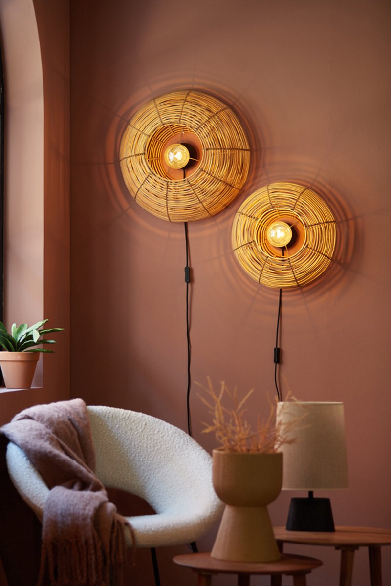 Light & Living Applique Mataka Rattan Ø51 cm - Marron - Applique ronde - Luminaires d'intérieur