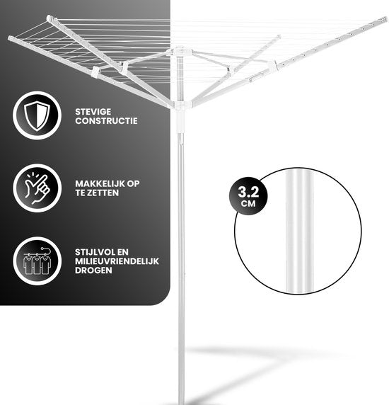 Vonia Dryer - Support de séchage - Séchoir avec ancrage au sol - Longueur de séchage 45 mètres - Blanc