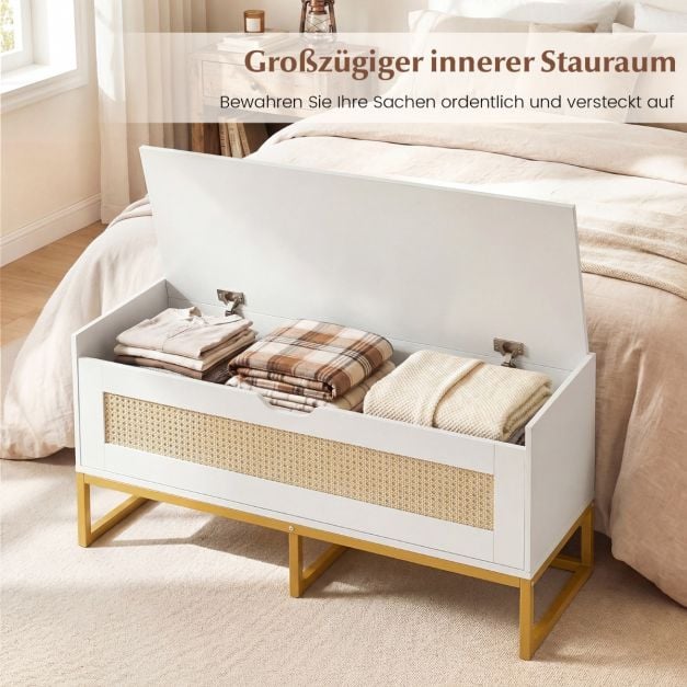 Coast Shoe bench - Rotin - Coussin d'assise - 100 x 35 x 44 cm - Blanc