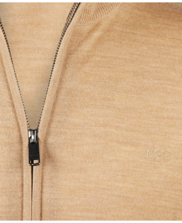 Cardigan zippé McGregor en laine mérinos extra-fine - 100 % laine mérinos extra-fine - Homme - Camel - Taille S