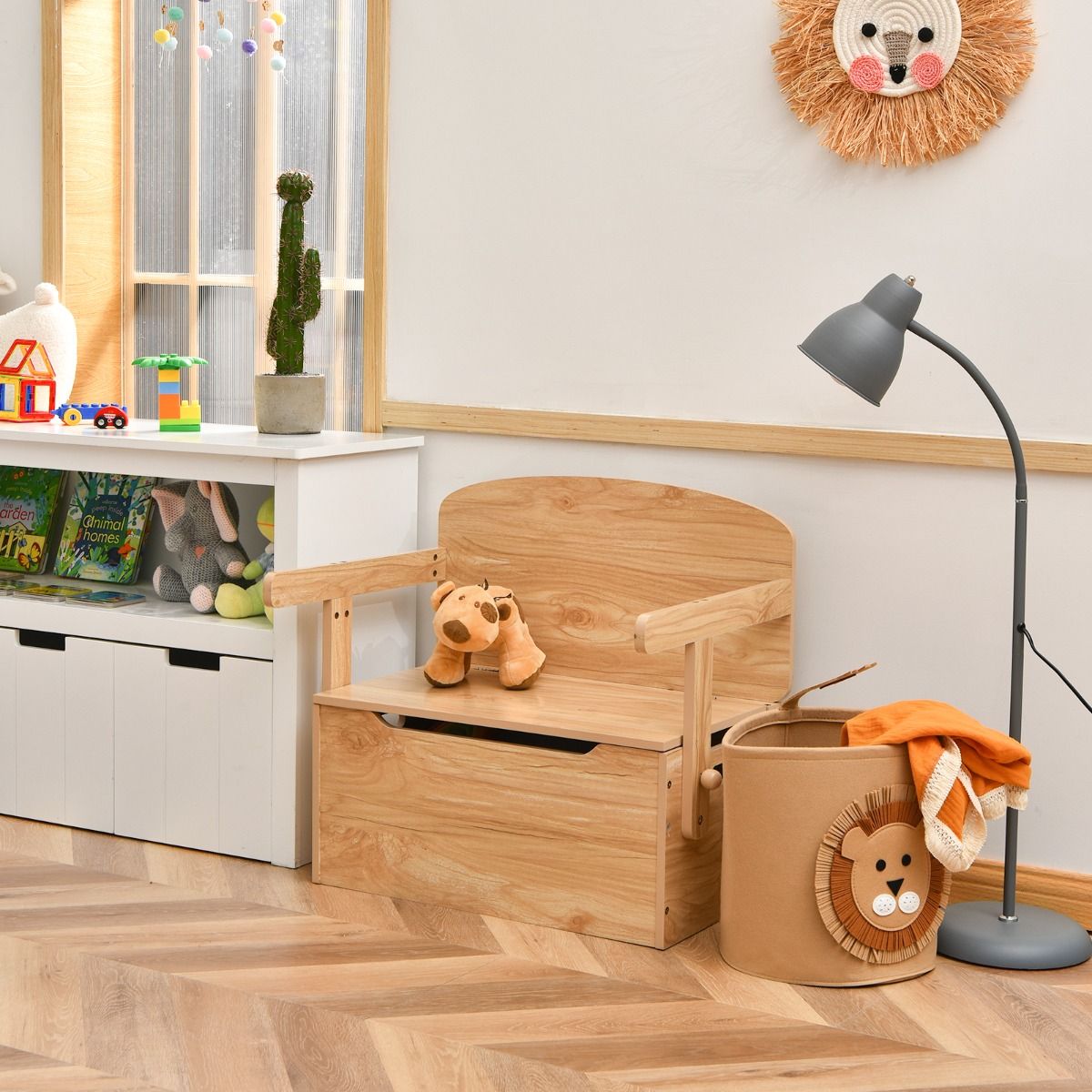 Table d'activités 3 en 1 pour enfants avec banc et coffre de rangement – 60 x 56,5 x 43,5 cm – Couleur naturelle