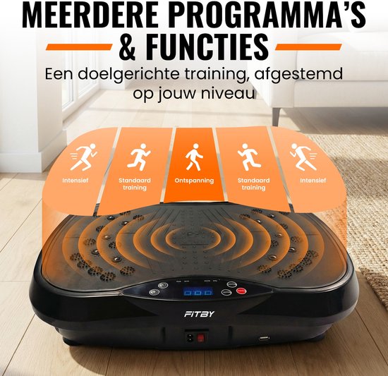 Plaque vibrante Fitby - Plaque vibrante de fitness - Powerplate - Avec bandes de résistance et poignées incluses - Avec télécommande - 3 modes d'entraînement - 120 niveaux de vitesse - Noir