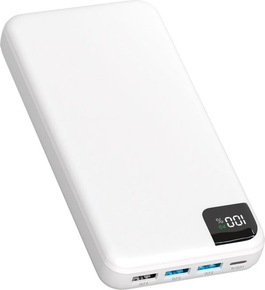 Strex Powerbank White - 27 000 mAh - Chargeur rapide 22,5 W - USB-A/USB-C - Indication LED - Powerbank universel adapté à iOS/Android, entre autres