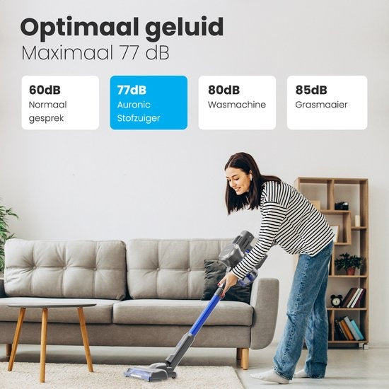 Aspirateur Balai - Auronic - Sans fil - Sans sac -Double batterie - Filtre HEPA lavable - 220 W - Gris/Bleu