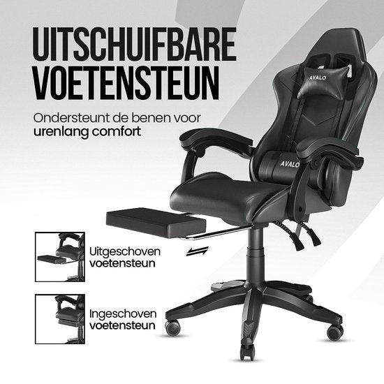 Avalo Gaming Chair - Chaise de jeu - Chaise de bureau ergonomique réglable - Chaise de jeu - Chaise de jeu - Noir