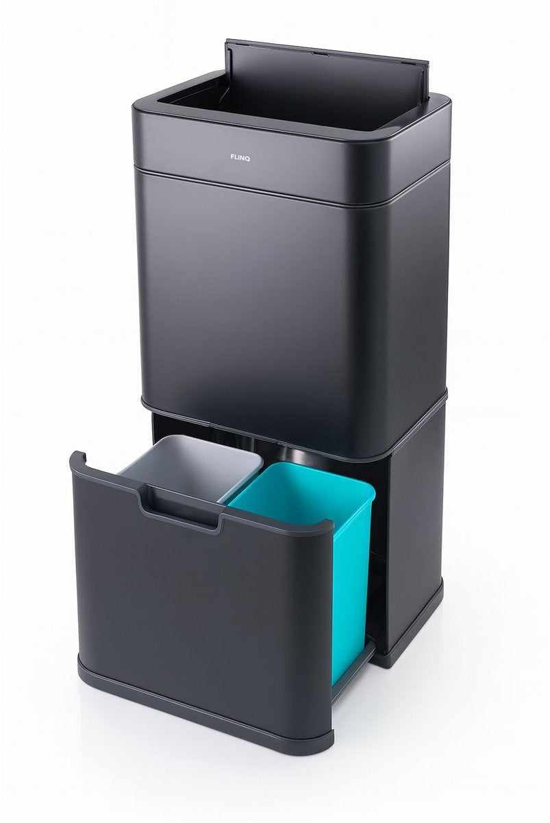 Home & Comfort - FlinQ Senzaro 60L Trash Bin Waste Separation - Poubelle - Poubelle de tri sélectif - Détecteur de mouvement - Noir