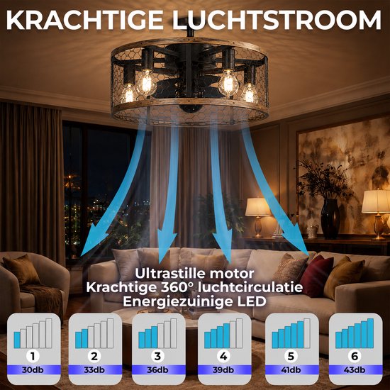 Ventilateur de plafond WERYOU® illuminAIR - Plafonnier - Ventilateur de plafond avec télécommande - Lampe de plafond - Ventilateur de plafond avec éclairage - Lampe ventilateur