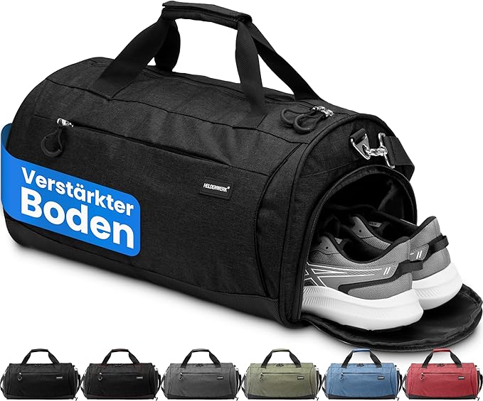 Herowerk Sac de sport avec compartiment à chaussures et compartiment humide, sac d'entraînement pour femmes et hommes, idéal comme sac de voyage, sac de fitness, sac d'entraînement ou sac de sport, noir, Sac de sport avec bandoulière