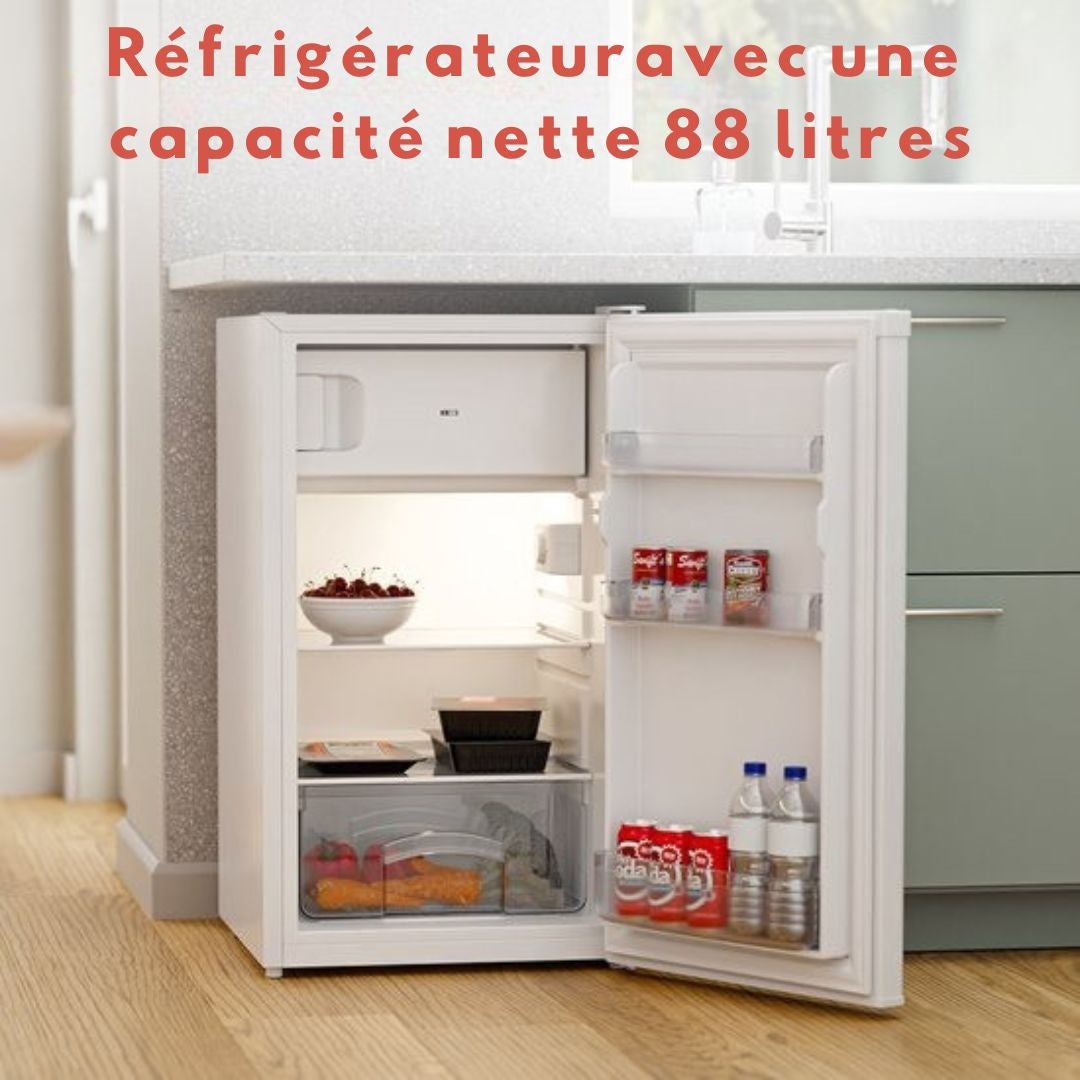 Réfrigérateur KitchenBrothers - 88L Compartiment de réfrigération - 14L Compartiment de congélation - Glacière - Frigo - Blanc