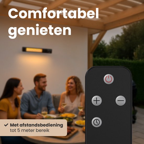 Auronic Terrace Heater - Chauffage infrarouge - Ecran tactile - 10m2 - Electrique - 2000W - Télécommande - 9 niveaux - Noir
