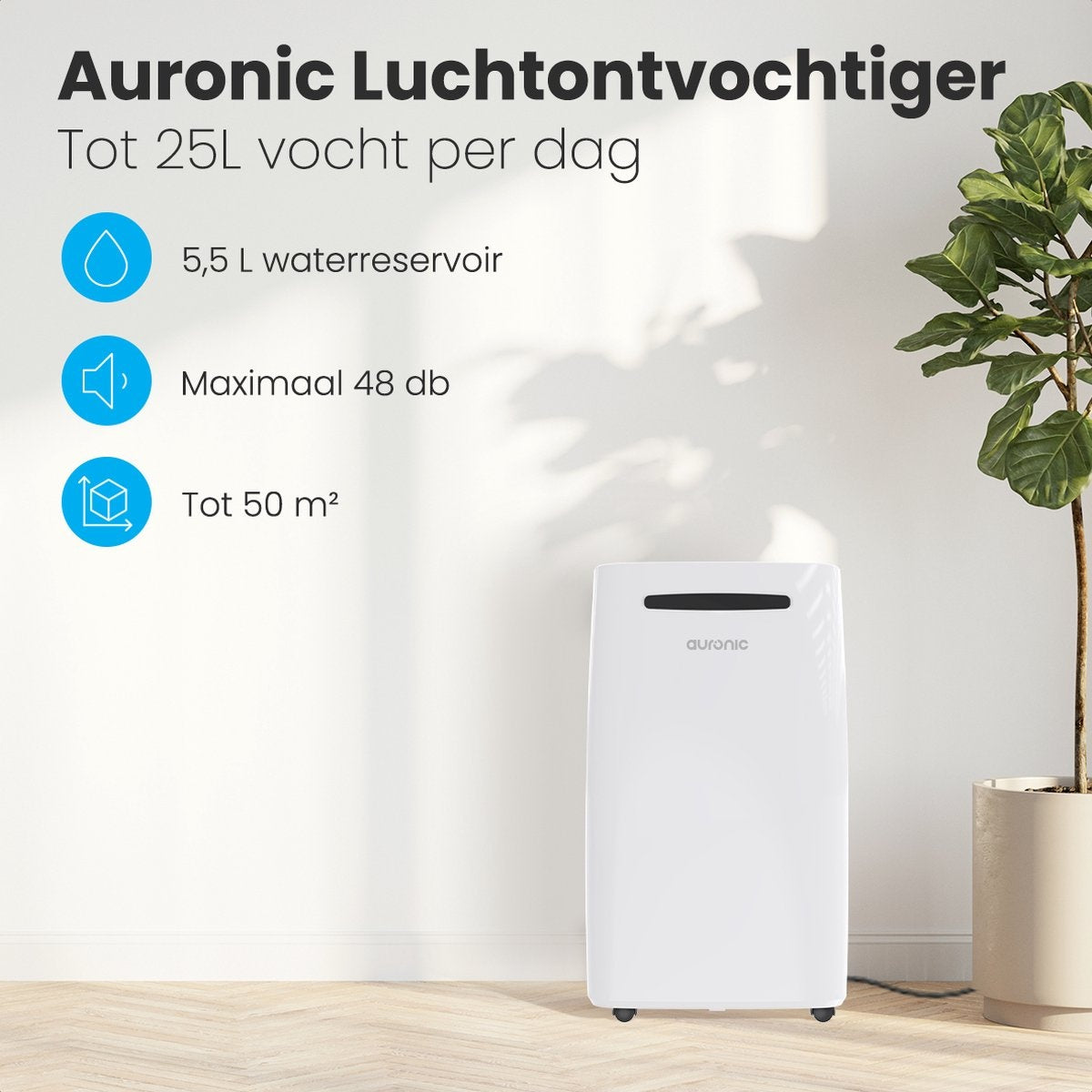 Déshumidificateur - Auronic - Électrique 23W - Salle de bain, Chambre, Salon - 25L - Blanc