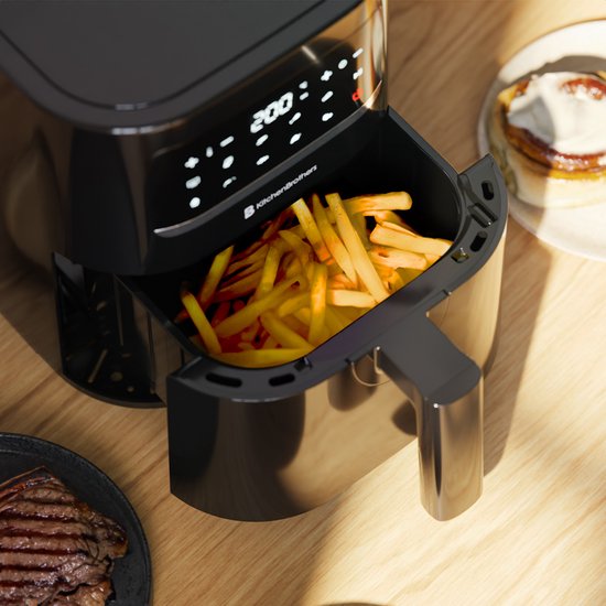 Airfryer - KitchenBrothers - 3.3L - 1400W - Friteuse à air chaud - 50ºC à 200ºC - Compacte - 10 Programmes de cuisson - Noir