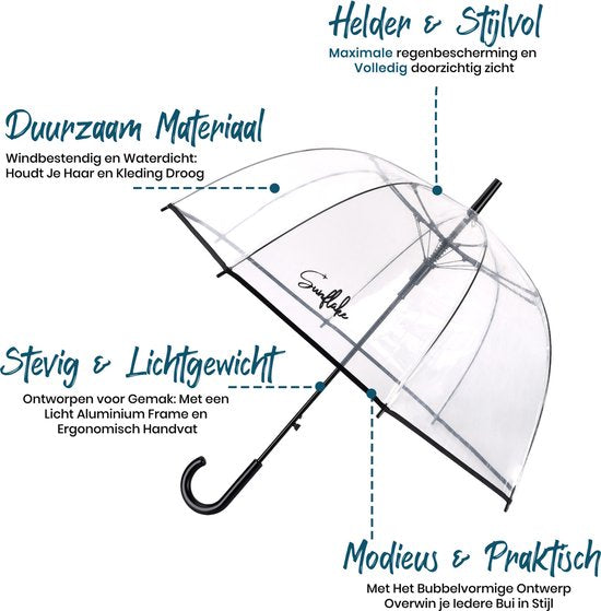 Parapluie transparent - Transparent - Parapluie dôme pour adultes - Mariage - Parapluie de mariage - Sunflake