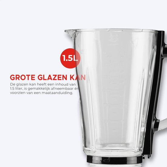 Mixeur Bourgini Retro - 5 vitesses et fonction pulse - 1,5 litre - Mixeur à smoothies - 500 watts - Noir
