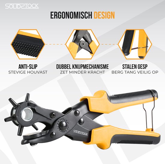 SolidStock Professional Hole Pliers for belt - with Free Measuring Stick - Punching Pliers - Revolver Pliers