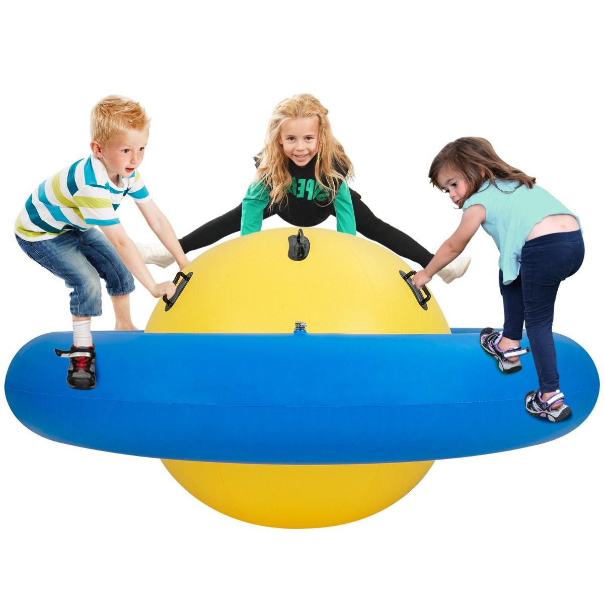 Balle gonflable Coast pour enfants - avec 6 poignées - utilisable à l'intérieur comme à l'extérieur - bleue et verte