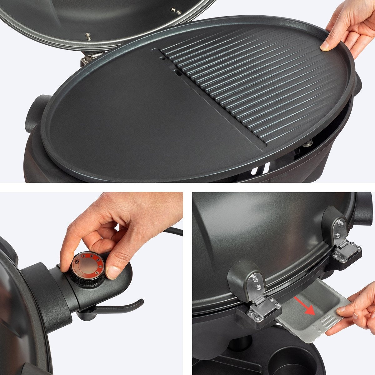 KitchenBrothers Barbecue électrique - avec plaque de cuisson - antiadhésif - étagère/porte-objets inclus - 2400W - Noir