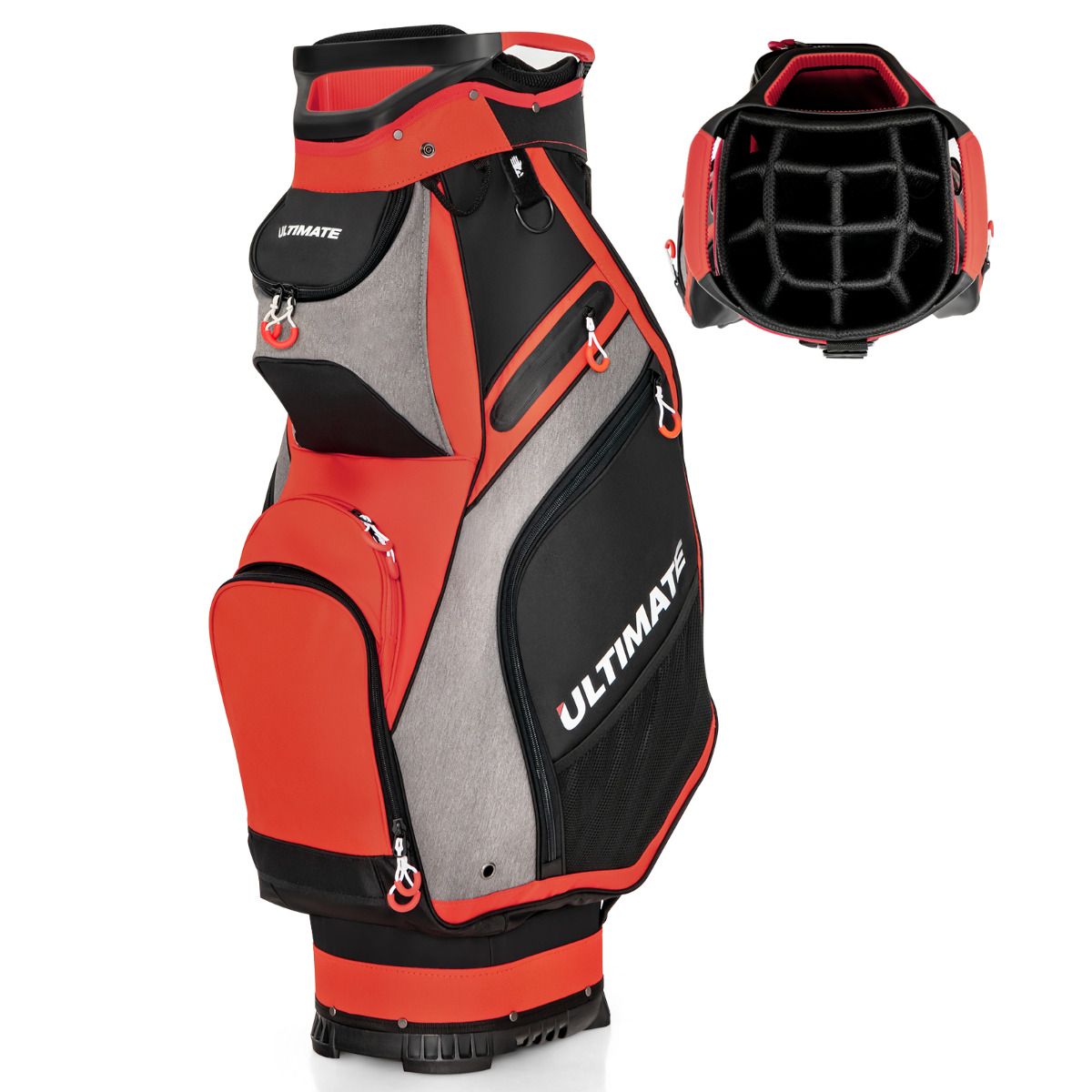 Sac de golf Coast avec 14 compartiments - léger et facile à transporter - rouge et noir