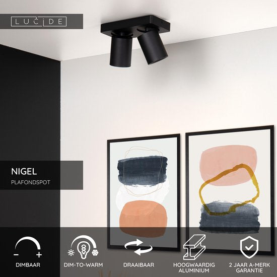 Lucide NIGEL - Spot de plafond (lampe de plafond) - LED « Dim to warm » - GU10 - 2x5 W 2200 K/3000 K - Noir