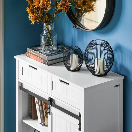 Armoire de cuisine moderne - buffet avec porte coulissante - buffet - étagères réglables - design élégant noir et blanc - montage facile - 80 cm x 35 cm x 93 cm