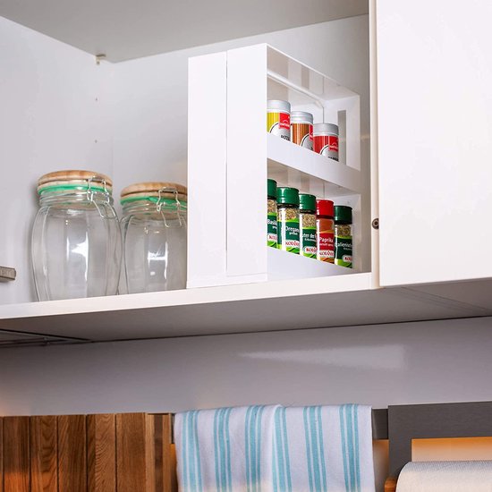 Rangement à épices coulissant - UPP – 2 niveaux – Jusqu’à 20 pots – Installation sans perçage – Blanc