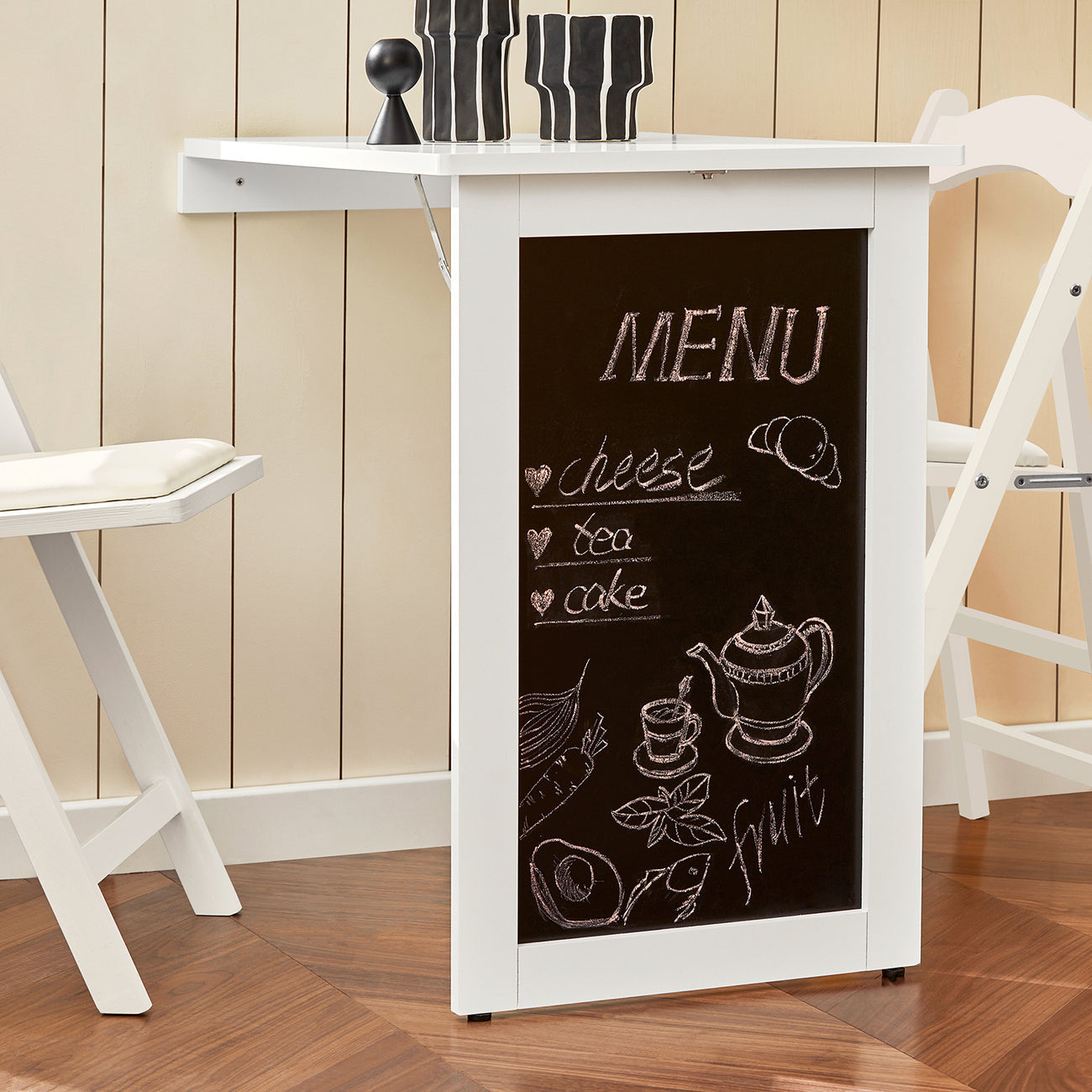 SoBuy FWT03-PF Table de salle à manger pliante avec tableau - Max. 80 kg - 75 x 50 x 76 cm - Blanc