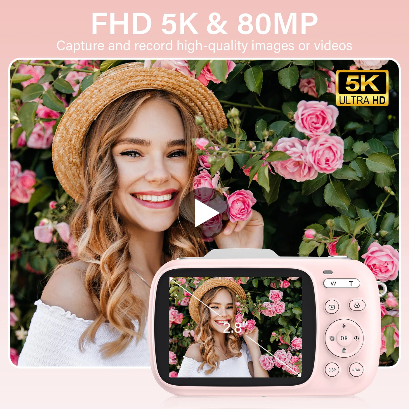 Appareil photo numérique KOMERY G7 5K – 80 MP UHD, zoom 18x, appareil photo pour vlog – Blanc