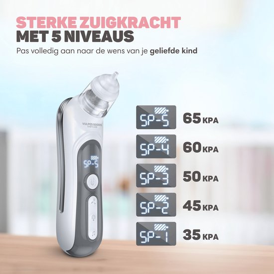 Vulpes Goods® BabyCare - Nettoyeur de nez pour bébé - Nettoyeur de nez électrique - Douche nasale électrique - Nettoyeur de nez - Lingette nasale - Aspirateur de nez - Grande batterie - USB C - PRO