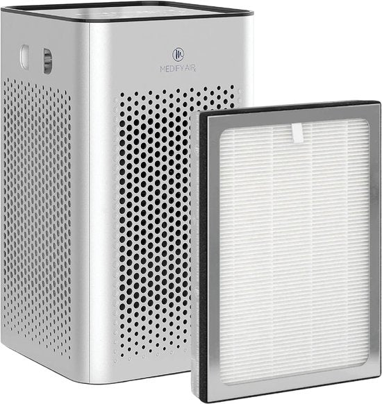 Purificateur d'air Medify Air MA-25 – 170 m³/h – Filtre HEPA H13 et commande tactile – Mode nuit – Filtre à air contre le rhume des foins, les allergies et les acariens – Argent