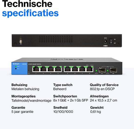 Linksys LGS310C - Commutateur réseau - Géré - 8 ports - 2 ports SFP - Noir