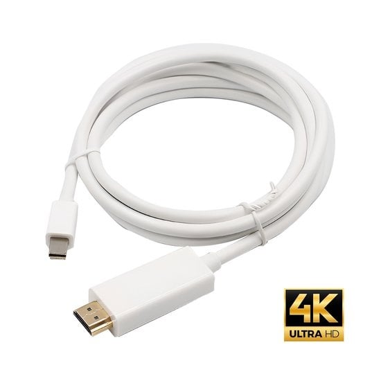 Garpex® Câble Mini DisplayPort vers HDMI - Câble Mini DP vers HDMI - Câble HDMI - 4K 30Hz Ultra HD - Blanc - 1,8 mètres