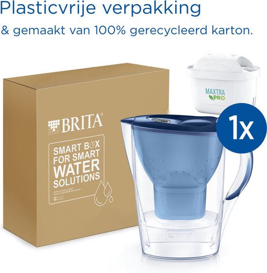 Carafe filtrante BRITA Marella Cool - 2,4 L - Bleue - avec 1 cartouche filtrante MAXTRA PRO Pure Performance incluse – Tient dans le réfrigérateur - Filtre l'eau potable pour éliminer le calcaire, le chlore, les PFAS, les herbicides, les pesticides et bie