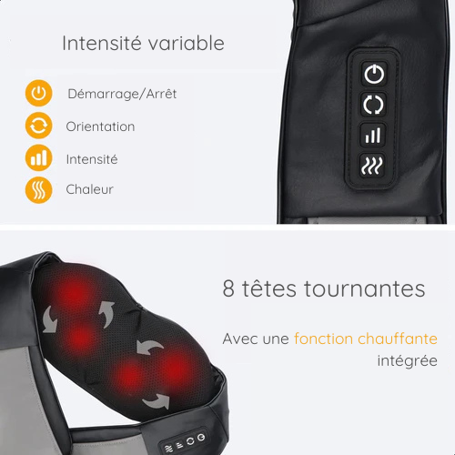Masseur - Life products - Coussin de Massage Shiatsu - Sans fil Rechargeable - Noir