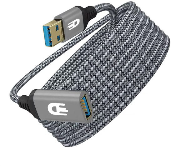 Drivv. Rallonge USB Premium 3.0 - Mâle vers femelle - Câble de données USB - Transfert rapide - 5 Gbps - Nylon - 3 mètres - Gris