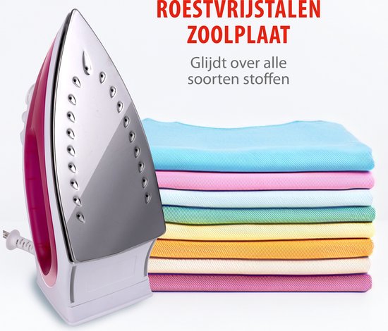 alpina Fer à vapeur - 2000 Watt - Température sans palier - Vapeur boost - Fonction spray - Semelle en acier inoxydable - Rose