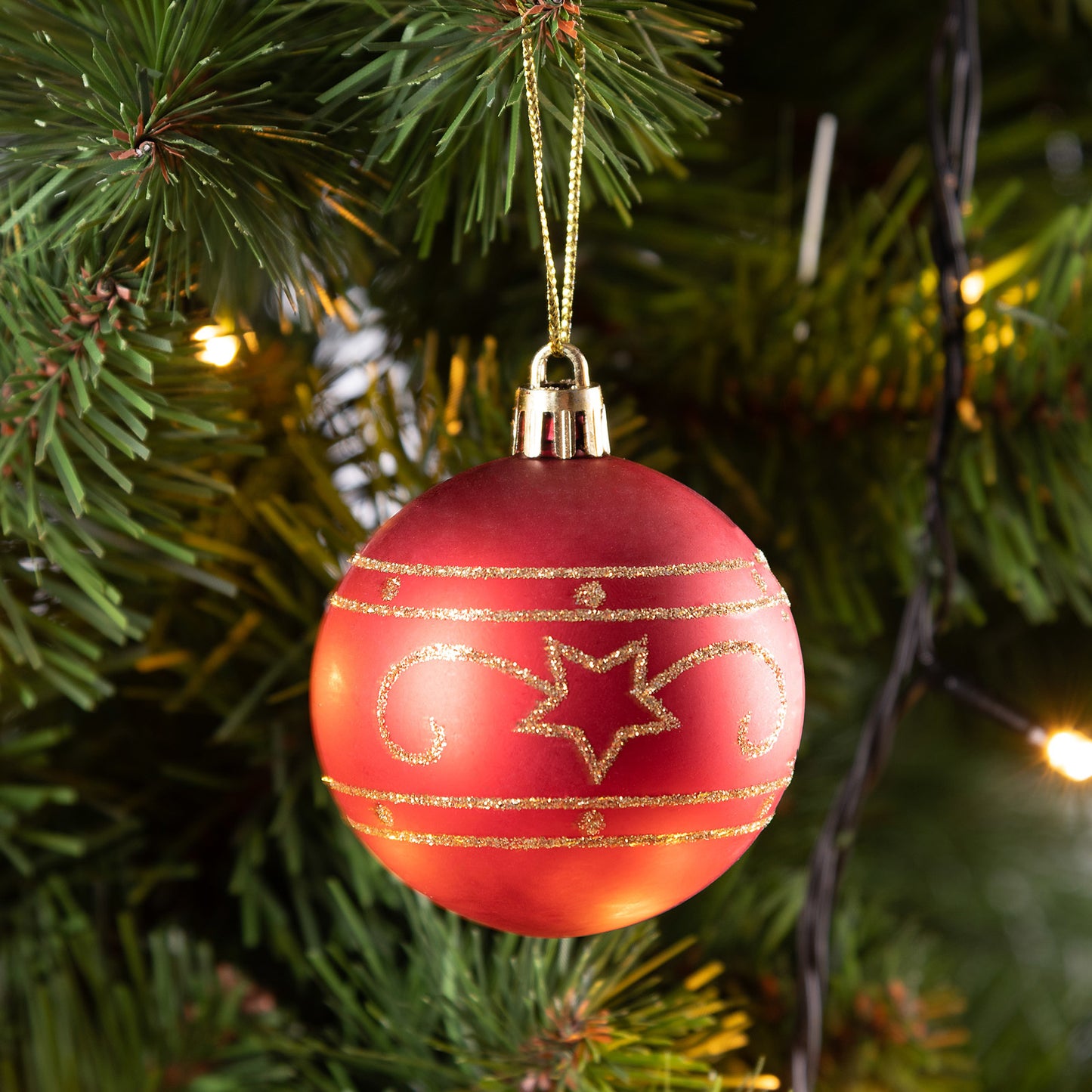 Boules de sapin de Noël 24pcs - Ø6cm Matt Shiny Shimmering - Plastique Rouge