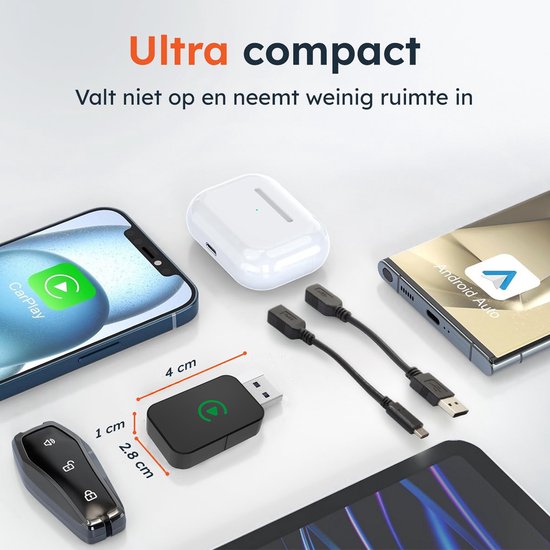 Wireless CarPlay & android dongle - Car - Bluetooth - Sans fil - Sans fil - Récepteur - Compact - incl USB-C - Skoov