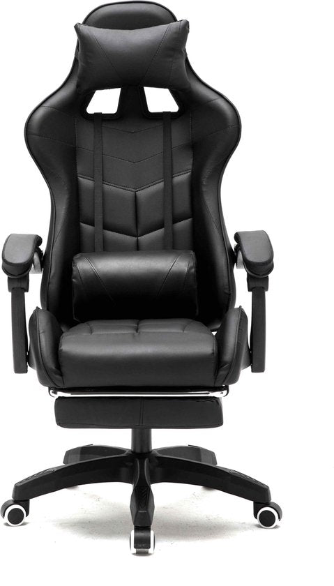 VDD Gaming - Chaise de jeu - Gaming - Chaise de bureau - Avec coussin de nuque et coussin de dossier réglable - Avec repose-pieds - Chaise de jeu en silicone - Chaise pivotante - Noir