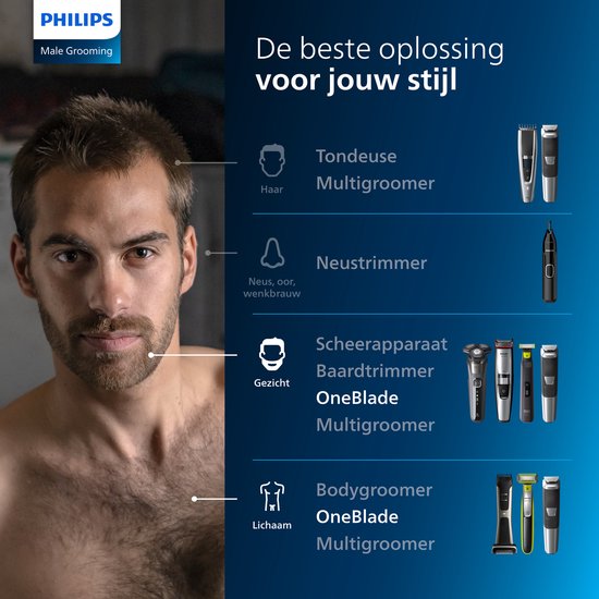 Philips All-in-One Série 9000 MG9540/15 - 13-en-1 - Multigroom - Tondeuse à barbe - Pour la barbe, le corps et les cheveux - avec OneBlade - Gris foncé