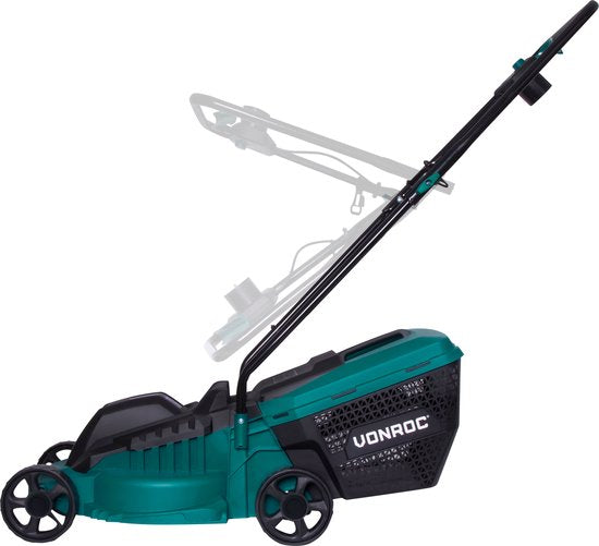 VONROC Tondeuse électrique - 1300W - Largeur de coupe 32cm - Bac de ramassage 30L + indicateur de remplissage - Hauteur de coupe réglable
